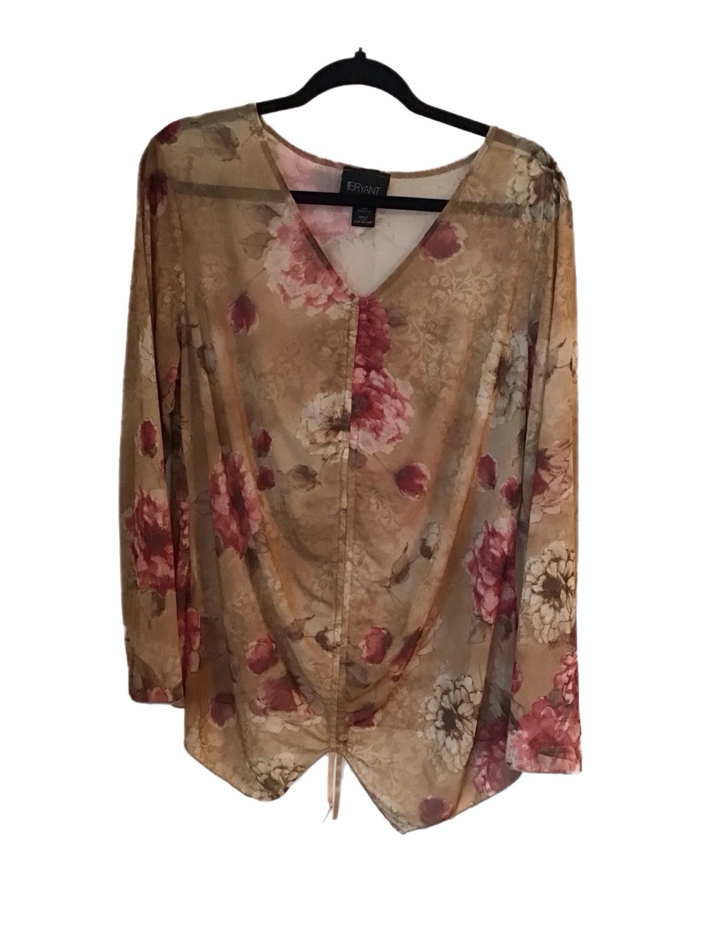 Lane Bryant Beige Sheer Floral V-Neck Tunic with Pink Blooms-Romantic Fairycore